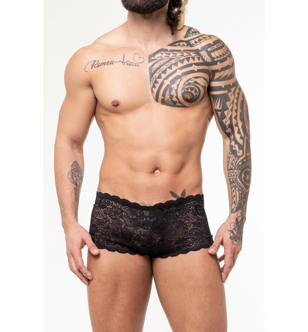 CALCINHA SHORTS RENDA PRETA MASCULINA