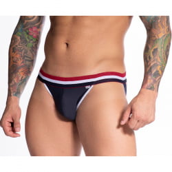 JOCKSTRAP EM SUPLEX AZUL MARINHO COM ELASTICO TRICOLOR