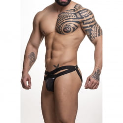 JOCKSTRAP EM SUPLEX PRETO COM ELÁSTICO DUPLO FRONTAL ABERTO