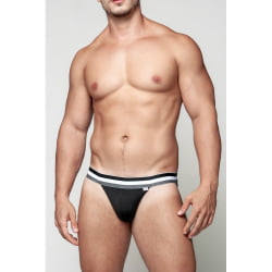 JOCKSTRAP EM SUPLEX PRETO COM ELASTICO TRICOLOR