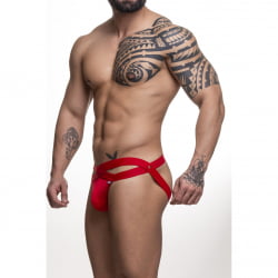 JOCKSTRAP EM SUPLEX VERMELHO COM ELASTICO DUPLO FRONTAL ABERTO