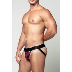JOCKSTRAP PRETA TULE COM FLORES VERMELHAS COM FORRO