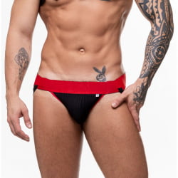 JOCKSTRAP PRETO COM VERMELHO DE SUPLEX CANELADO