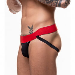 JOCKSTRAP PRETO COM VERMELHO DE SUPLEX CANELADO