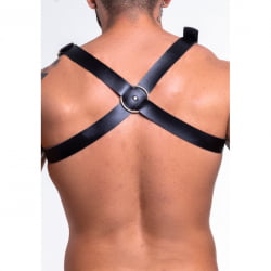 HARNESS EM COURO SINTÉTICO PRETO X