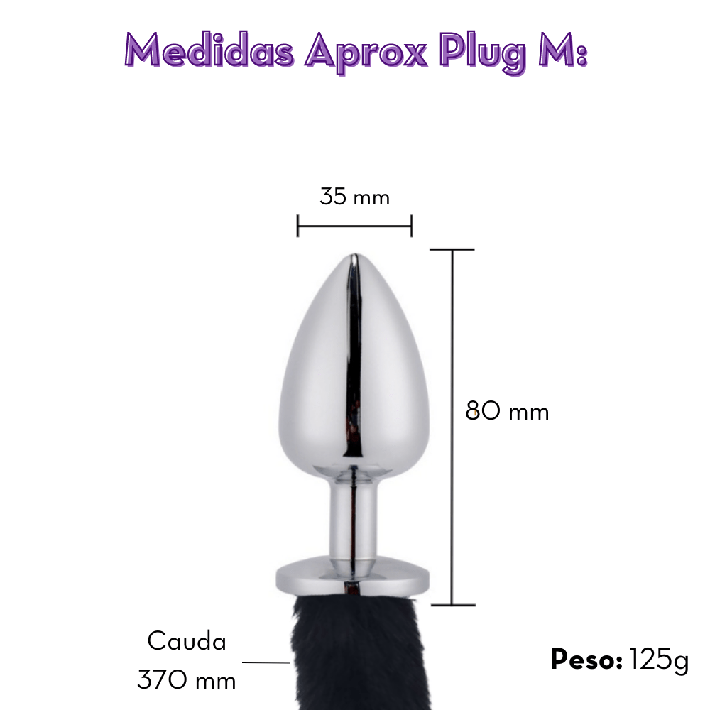 PLUG ANAL - AÇO - COM RABO DE RAPOSA CINZA - MÉDIO